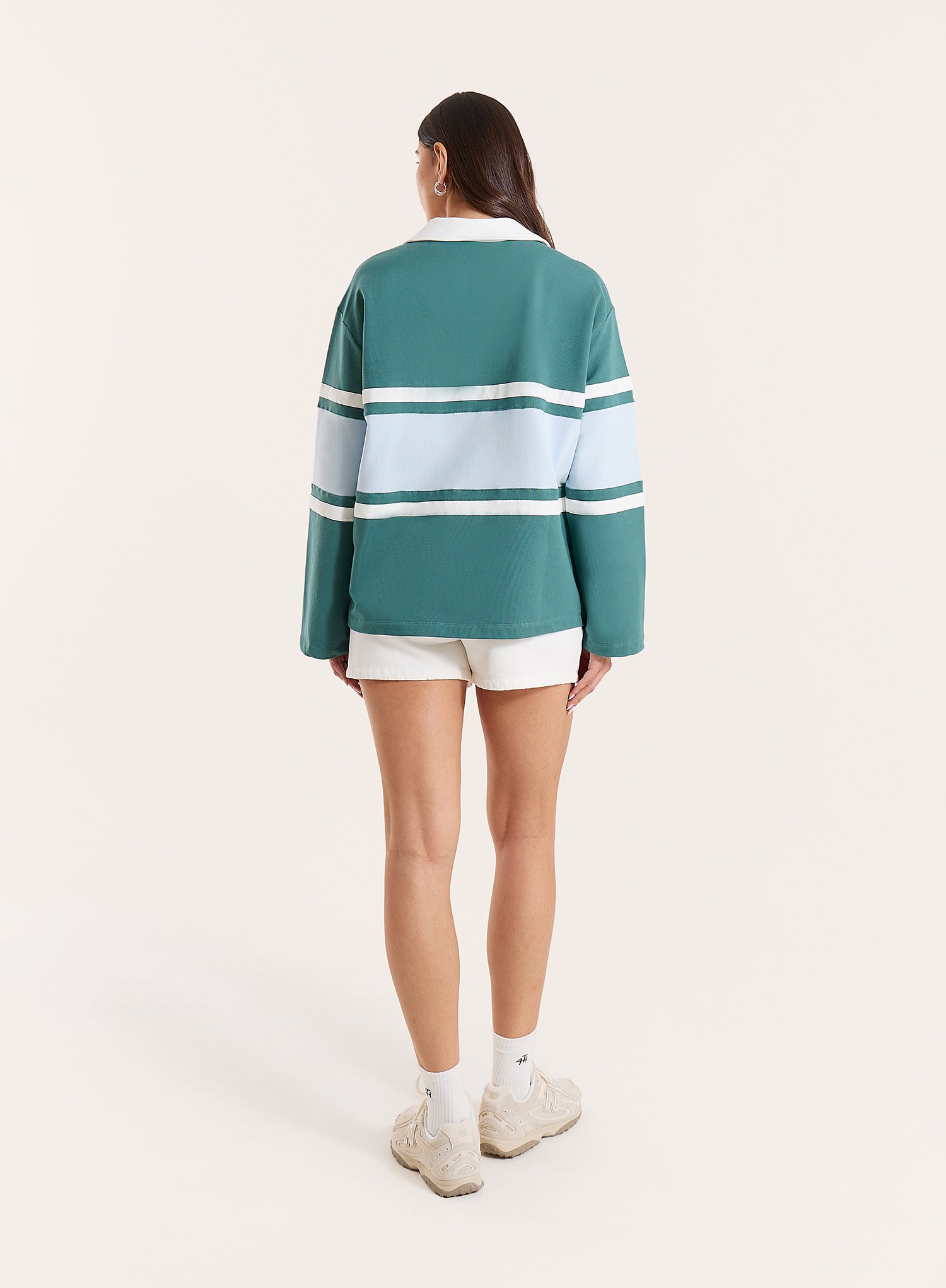 Green And Blue Stripe Panelled Branded Rugby Top